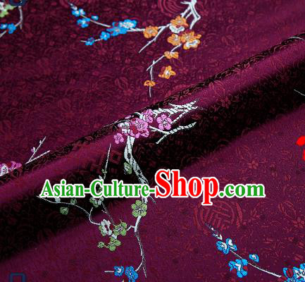 Asian Chinese Purple Brocade Fabric Traditional Plum Blossom Pattern Design Satin Tang Suit Silk Fabric Material