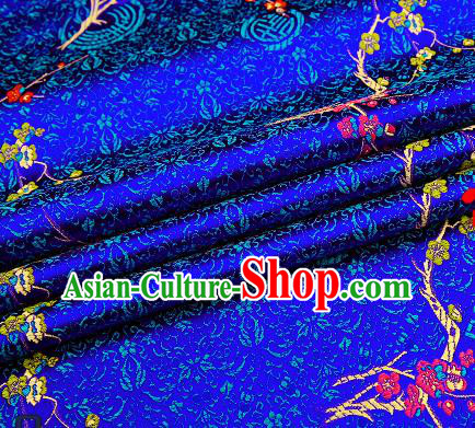 Asian Chinese Royalblue Brocade Fabric Traditional Plum Blossom Pattern Design Satin Tang Suit Silk Fabric Material