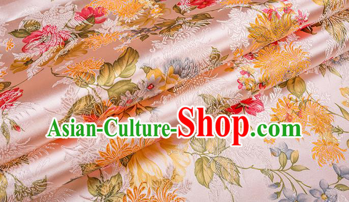 Asian Chinese Pink Brocade Fabric Traditional Chrysanthemum Pattern Design Satin Pillow Silk Fabric Material