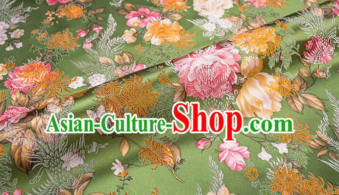 Asian Chinese Green Brocade Fabric Traditional Chrysanthemum Pattern Design Satin Pillow Silk Fabric Material