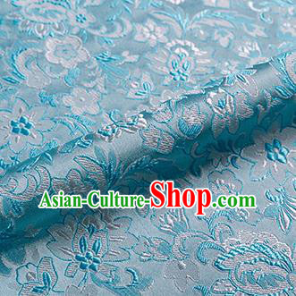 Asian Chinese Blue Brocade Fabric Traditional Flowers Pattern Design Satin Pillow Silk Fabric Material