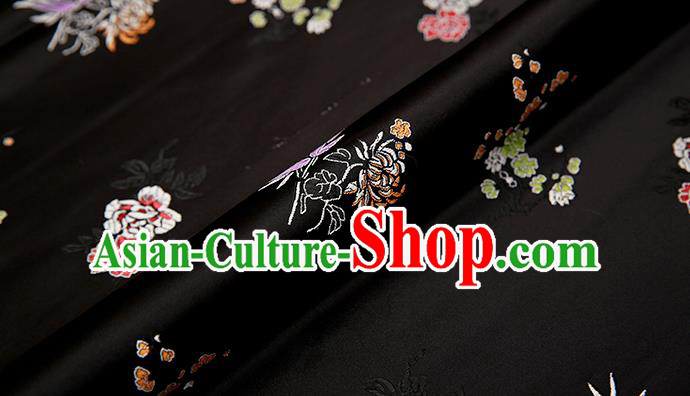 Asian Chinese Black Brocade Fabric Traditional Plum Blossom Orchid Bamboo Chrysanthemum Pattern Design Satin Pillow Silk Fabric Material