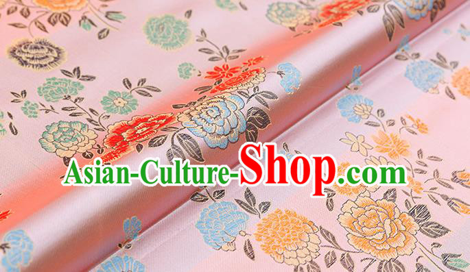Asian Chinese Pink Brocade Fabric Traditional Peony Pattern Design Satin Qipao Dress Silk Fabric Material