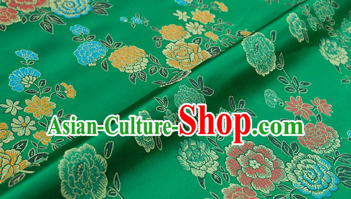 Asian Chinese Green Brocade Fabric Traditional Peony Pattern Design Satin Qipao Dress Silk Fabric Material