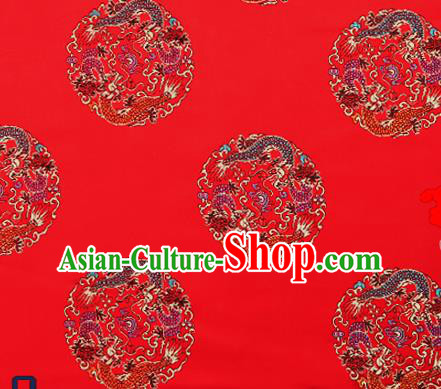 Traditional Chinese Red Brocade Fabric Asian Dragons Pattern Design Satin Cushion Silk Fabric Material