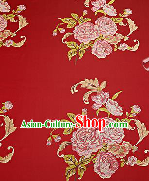 Chinese Traditional Red Brocade Fabric Asian Peony Pattern Design Satin Cushion Silk Fabric Material