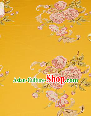 Chinese Traditional Yellow Brocade Fabric Asian Peony Pattern Design Satin Cushion Silk Fabric Material