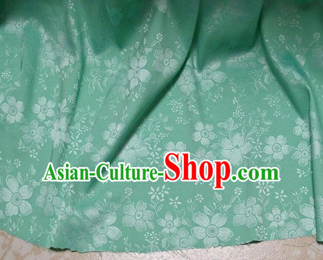 Asian Chinese Fabric Traditional Sakura Pattern Design Green Brocade Fabric Chinese Costume Silk Fabric Material