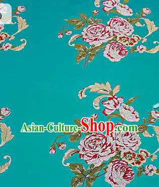 Chinese Traditional Green Brocade Fabric Asian Peony Pattern Design Satin Cushion Silk Fabric Material