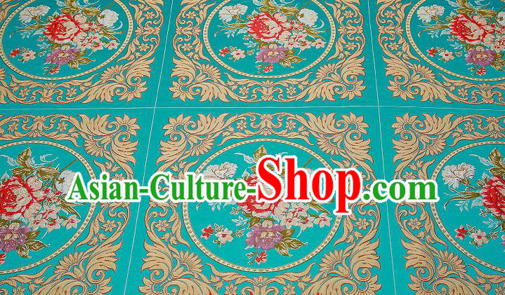 Chinese Traditional Green Brocade Fabric Asian Embroidery Peony Pattern Design Satin Cushion Silk Fabric Material