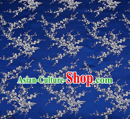 Chinese Traditional Navy Brocade Fabric Asian Plum Blossom Pattern Design Satin Tang Suit Silk Fabric Material