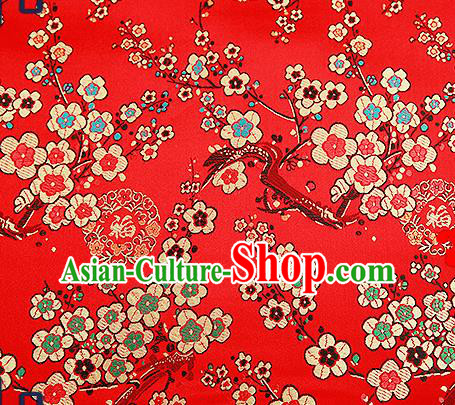 Chinese Traditional Red Brocade Fabric Classical Plum Blossom Pattern Design Satin Tang Suit Silk Fabric Material