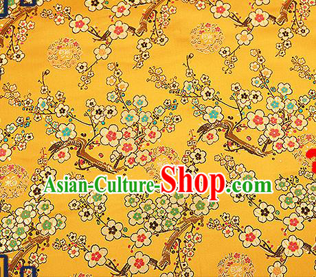 Chinese Traditional Golden Brocade Fabric Classical Plum Blossom Pattern Design Satin Tang Suit Silk Fabric Material