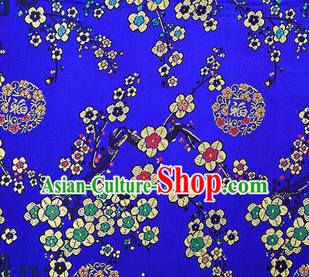 Chinese Traditional Royalblue Brocade Fabric Classical Plum Blossom Pattern Design Satin Tang Suit Silk Fabric Material