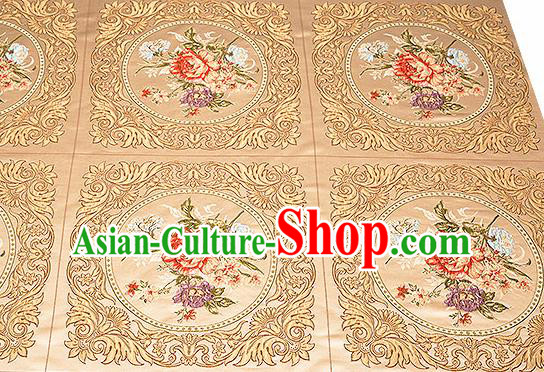 Chinese Traditional Golden Brocade Fabric Asian Embroidery Peony Pattern Design Satin Cushion Silk Fabric Material