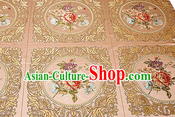 Chinese Traditional Khaki Brocade Fabric Asian Embroidery Peony Pattern Design Satin Cushion Silk Fabric Material