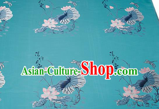 Chinese Traditional Green Brocade Fabric Asian Embroidery Lotus Pattern Design Satin Cushion Silk Fabric Material