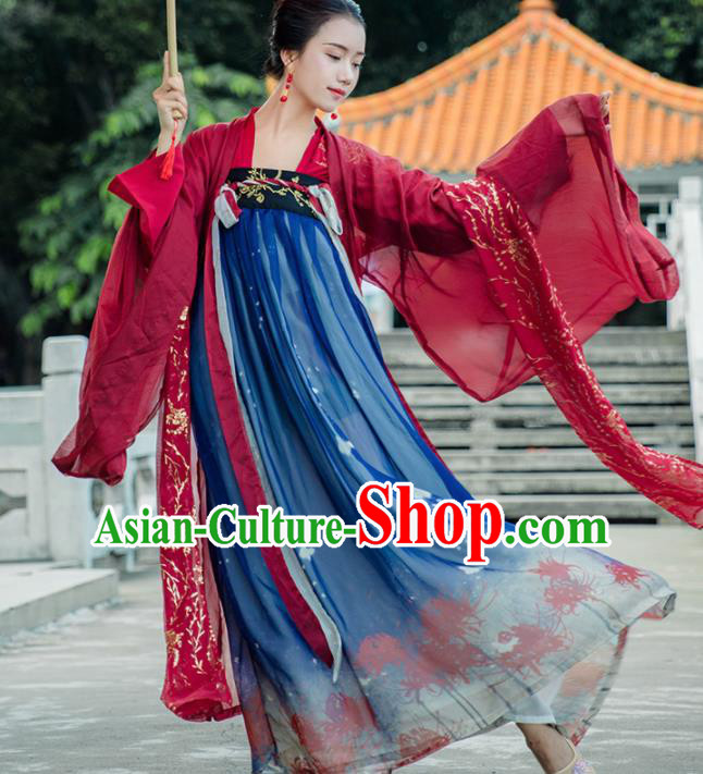 Traditional Chinese Ancient Imperial Consort Hanfu Dress Tang Dynasty Princess Embroidered Historical Costumes for Women