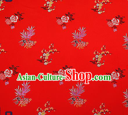 Chinese Traditional Red Brocade Fabric Classical Plum Blossom Orchid Bamboo Chrysanthemum Pattern Design Satin Tang Suit Silk Fabric Material