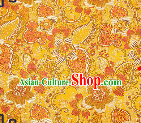 Chinese Traditional Yellow Brocade Fabric Classical Palace Flowers Pattern Design Satin Tang Suit Silk Fabric Material