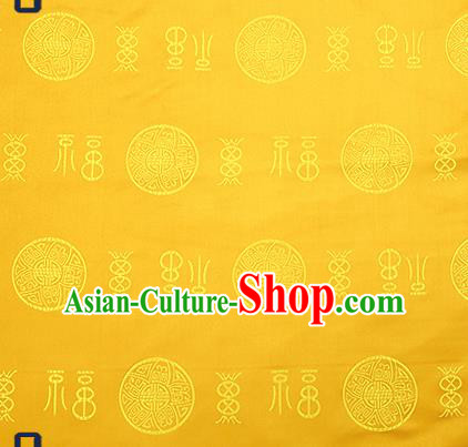 Chinese Traditional Yellow Brocade Drapery Classical Fu Character Pattern Design Satin Tang Suit Silk Fabric Material