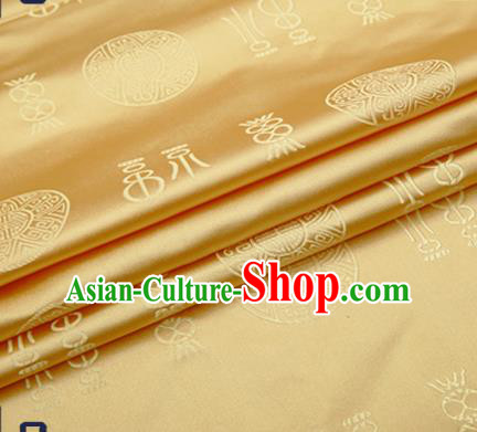 Chinese Traditional Golden Brocade Drapery Classical Fu Character Pattern Design Satin Tang Suit Silk Fabric Material