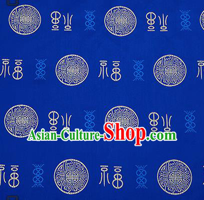 Chinese Traditional Royalblue Brocade Drapery Classical Fu Character Pattern Design Satin Tang Suit Silk Fabric Material