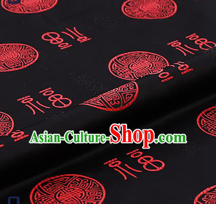 Chinese Traditional Black Brocade Drapery Classical Fu Character Pattern Design Satin Tang Suit Silk Fabric Material