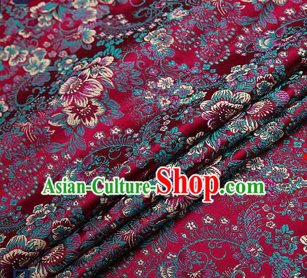 Chinese Traditional Amaranth Brocade Drapery Classical Peony Pattern Design Satin Tang Suit Qipao Silk Fabric Material