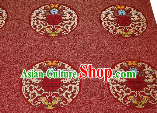 Traditional Chinese Red Brocade Drapery Classical Kui Dragon Pattern Design Satin Table Flag Silk Fabric Material