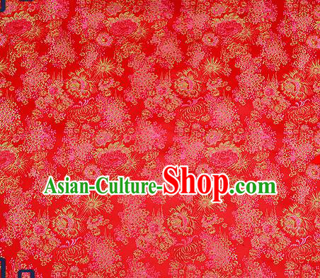 Traditional Chinese Red Brocade Drapery Classical Fireworks Pattern Design Satin Table Flag Silk Fabric Material