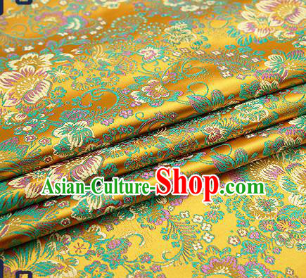 Chinese Traditional Golden Brocade Drapery Classical Peony Pattern Design Satin Tang Suit Qipao Silk Fabric Material