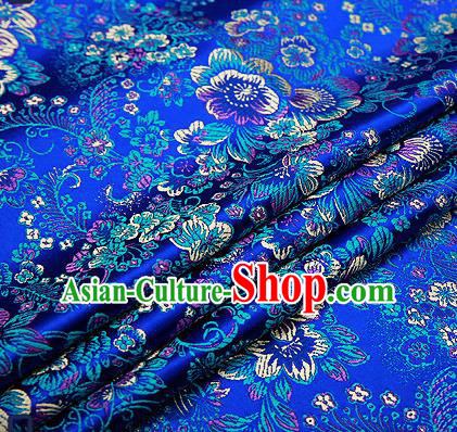 Chinese Traditional Royalblue Brocade Drapery Classical Peony Pattern Design Satin Tang Suit Qipao Silk Fabric Material