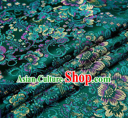 Chinese Traditional Deep Green Brocade Drapery Classical Peony Pattern Design Satin Tang Suit Qipao Silk Fabric Material