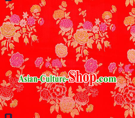 Traditional Chinese Brocade Drapery Classical Peony Pattern Design Red Satin Qipao Silk Fabric Material