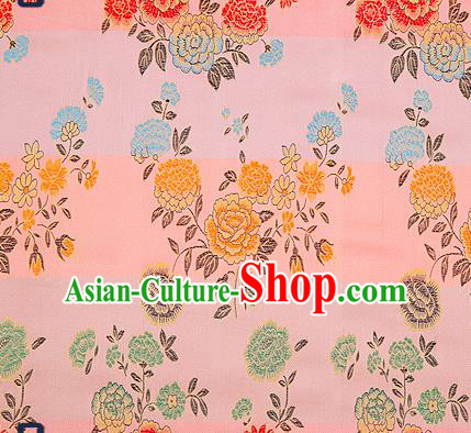 Traditional Chinese Brocade Drapery Classical Peony Pattern Design Pink Satin Qipao Silk Fabric Material