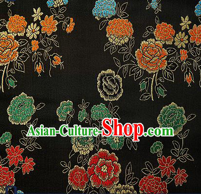 Traditional Chinese Brocade Drapery Classical Peony Pattern Design Black Satin Qipao Silk Fabric Material