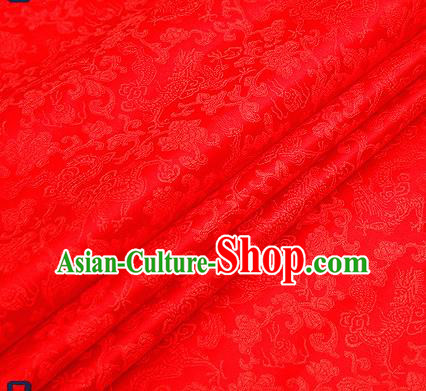 Traditional Chinese Red Satin Brocade Drapery Classical Dragons Pattern Design Qipao Silk Fabric Material