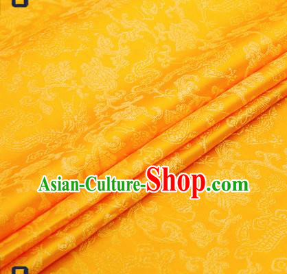 Traditional Chinese Yellow Satin Brocade Drapery Classical Dragons Pattern Design Qipao Silk Fabric Material