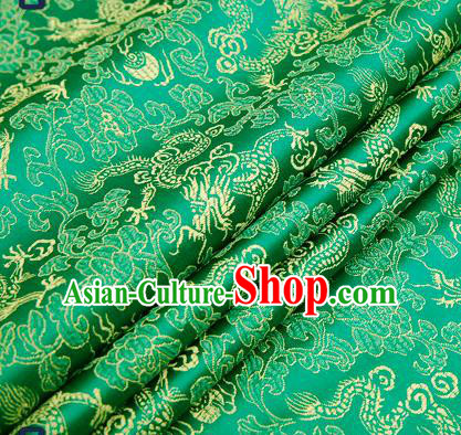 Traditional Chinese Green Satin Brocade Drapery Classical Dragons Pattern Design Qipao Silk Fabric Material