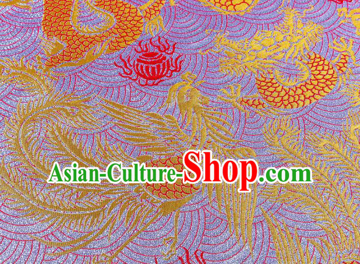 Asian Chinese Traditional Fabric Purple Brocade Silk Material Classical Dragon Phoenix Pattern Design Satin Drapery