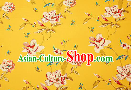 Traditional Chinese Yellow Satin Brocade Drapery Classical Embroidery Peony Pattern Design Cushion Silk Fabric Material