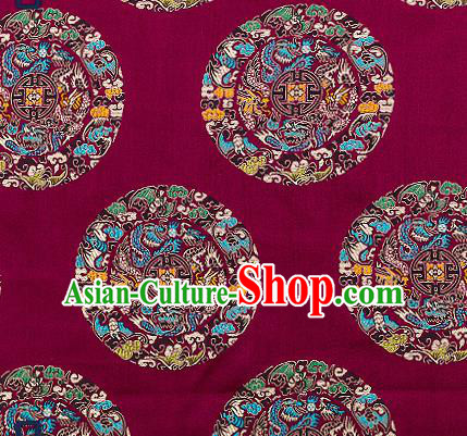 Asian Chinese Traditional Fabric Tang Suit Purple Brocade Silk Material Classical Dragons Pattern Design Satin Drapery