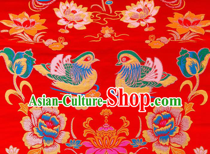 Asian Chinese Traditional Fabric Red Brocade Silk Material Classical Mandarin Duck Pattern Design Satin Drapery