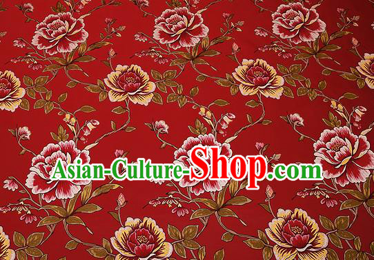 Traditional Chinese Red Satin Brocade Drapery Classical Embroidery Peony Pattern Design Cushion Silk Fabric Material