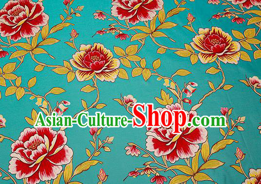 Traditional Chinese Green Satin Brocade Drapery Classical Embroidery Peony Pattern Design Cushion Silk Fabric Material