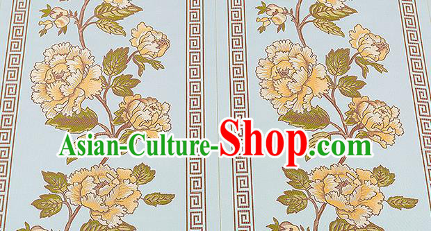 Traditional Chinese Classical Blue Satin Brocade Drapery Embroidery Peony Pattern Design Cushion Silk Fabric Material