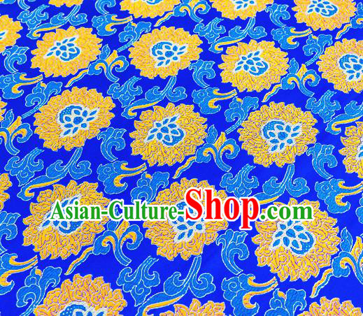 Traditional Chinese Blue Brocade Drapery Classical Lotus Pattern Design Satin Tang Suit Silk Fabric Material