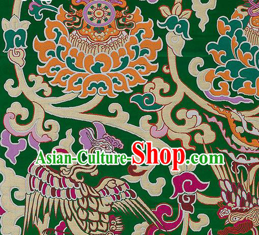 Traditional Chinese Tang Suit Silk Fabric Green Nanjing Brocade Material Classical Dragons Pattern Design Satin Drapery