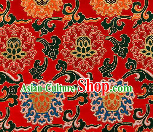Traditional Chinese Tang Suit Silk Fabric Red Nanjing Brocade Material Classical Lotus Pattern Design Satin Drapery